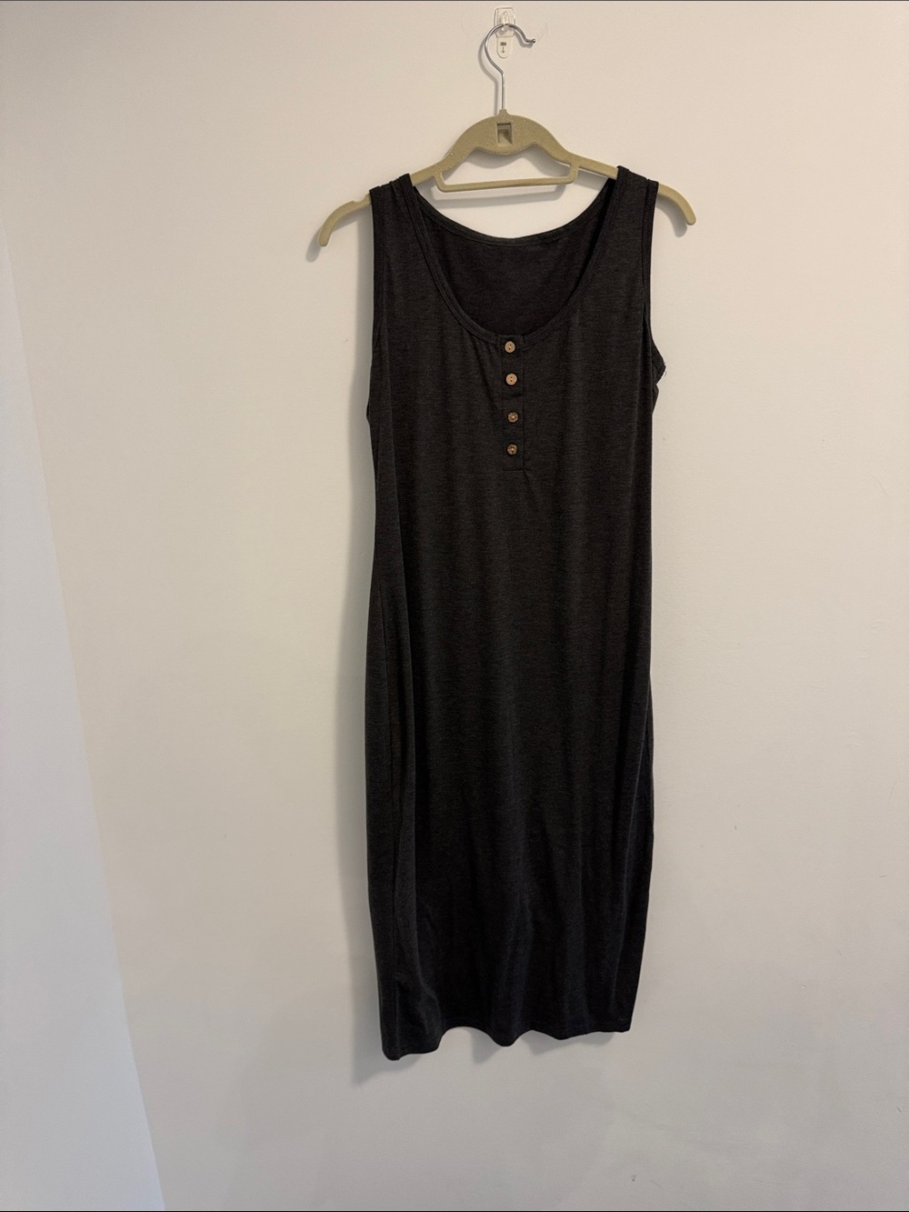 Sleeveless dark grey Midi Dress with Button Placket